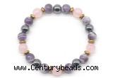 CGB8518 8mm rose quartz, dogtooth amethyst & hematite energy bracelet