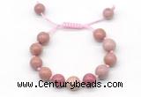 CGB8571 12mm round pink wooden jasper adjustable macrame bracelets