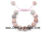 CGB8576 12mm round pink zebra jasper adjustable macrame bracelets