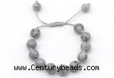 CGB8578 12mm round grey picture jasper adjustable macrame bracelets