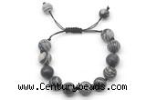 CGB8586 12mm round black water jasper adjustable macrame bracelets