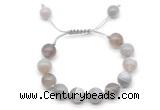 CGB8590 12mm round grey banded agate adjustable macrame bracelets