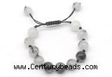 CGB8622 12mm round black rutilated quartz adjustable macrame bracelets