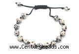 CGB8684 8mm,10mm round dalmatian jasper adjustable macrame bracelets