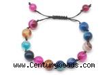 CGB8714 8mm,10mm round colorful banded agate adjustable macrame bracelets