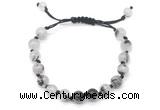 CGB8747 8mm,10mm round black rutilated quartz adjustable macrame bracelets