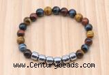 CGB9008 8mm, 10mm colorful tiger eye & drum hematite beaded bracelets