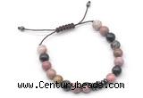 CGB9116 8mm, 10mm rhodonite & rondelle hematite adjustable bracelets