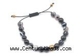 CGB9484 8mm, 10mm black banded agate & drum hematite adjustable bracelets