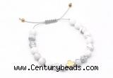 CGB9535 8mm, 10mm matte white howlite & cross hematite adjustable bracelets