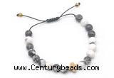 CGB9557 8mm, 10mm matte black & white jasper & cross hematite adjustable bracelets