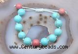 CGB9629 12mm round blue howlite & pink wooden jasper adjustable bracelets