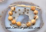 CGB9700 12mm round picture jasper & white crystal adjustable bracelets