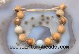 CGB9717 12mm round picture jasper & aquamarine adjustable bracelets