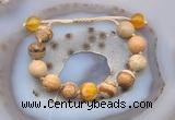 CGB9721 12mm round picture jasper & yellow banded agate adjustable bracelets