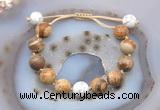 CGB9731 12mm round picture jasper & white howlite adjustable bracelets