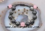 CGB9800 12mm round black labradorite & candy jade adjustable bracelets