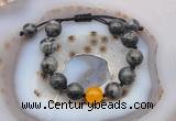 CGB9802 12mm round black labradorite & candy jade adjustable bracelets