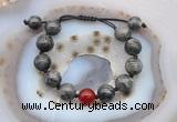 CGB9804 12mm round black labradorite & candy jade adjustable bracelets