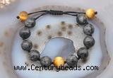 CGB9817 12mm round black labradorite & golden tiger eye adjustable bracelets