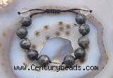 CGB9820 12mm round black labradorite & white crystal adjustable bracelets