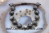 CGB9821 12mm round black labradorite & black rutilated quartz adjustable bracelets