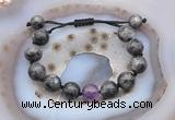 CGB9822 12mm round black labradorite & amethyst adjustable bracelets