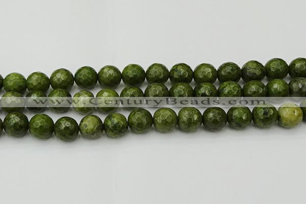 CGJ465 15.5 inches 14mm faceted round green jasper beads wholesale