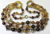 CGN621 24 inches chinese crystal & striped agate beaded necklaces