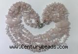 CGN755 20 inches stylish 6 rows rose quartz chips necklaces