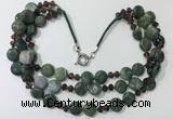 CGN807 23.5 inches 3 rows chinese crystal & Indian agate necklaces