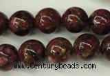 CGO57 15.5 inches 16mm round gold red color stone beads