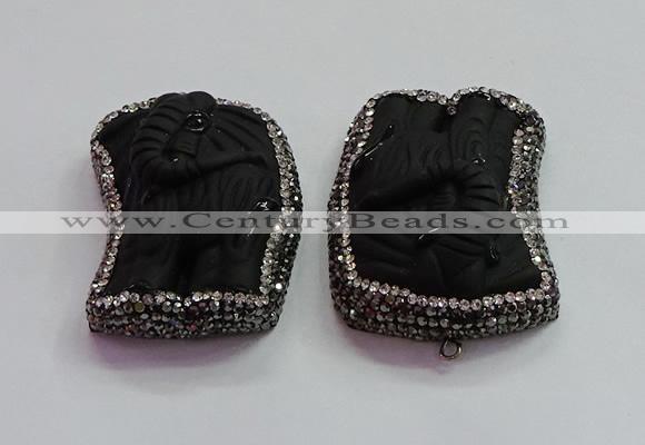 CGP1567 35*45mm carved black obsidian pendants wholesale