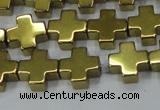 CHE1008 15.5 inches 10*10mm cross plated hematite beads wholesale