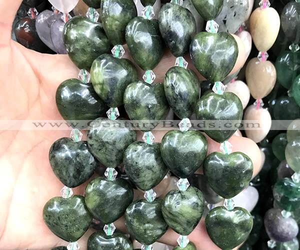 CHG208 15 inches 20mm heart green jade beads wholesale