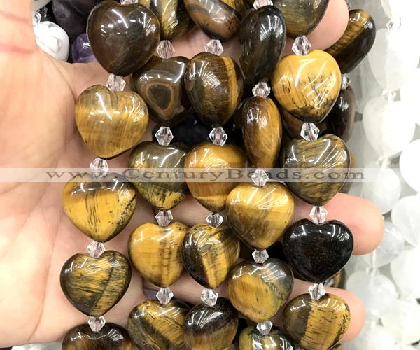 CHG222 15 inches 20mm heart yellow tiger eye beads wholesale