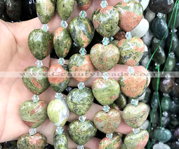 CHG223 15 inches 20mm heart unakite gemstone beads wholesale