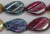 CKQ161 15.5 inches 18*25mm twisted oval AB-color crackle quartz beads