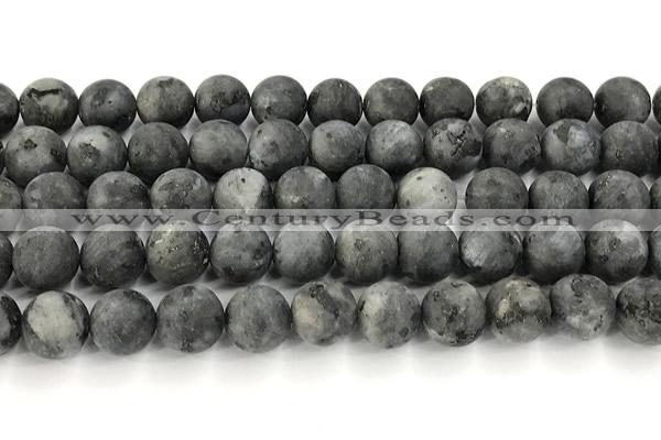 CLB1199 15 inches 12mm round matte black labradorite beads