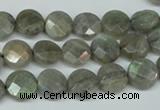 CLB190 15.5 inches 10mm faceted coin labradorite gemstone beads