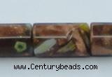 CLG552 16 inches 10*15mm faceted cylinder goldstone & lampwork beads