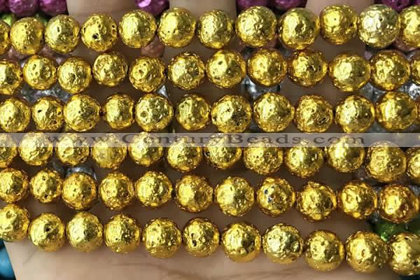 CLV544 15.5 inches 8mm round plated lava beads wholesale