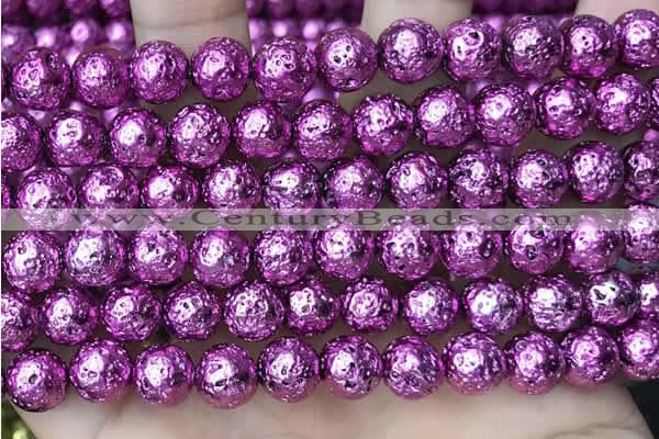 CLV548 15.5 inches 8mm round plated lava beads wholesale