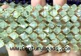 CME457 15 inches 8mm faceted bicone green rutilated quartz beads