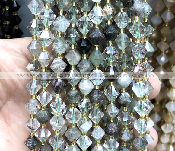 CME459 15 inches 8mm faceted bicone green phantom quartz beads