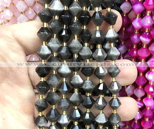 CME467 15 inches 8mm faceted bicone silver obsidian beads