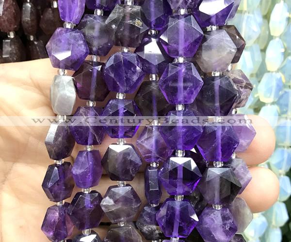 CME752 15 inches 12mm faceted hexagon amethyst gemstone beads