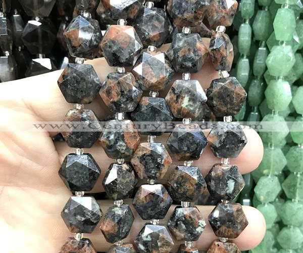 CME759 15 inches 12mm faceted hexagon flame jasper beads