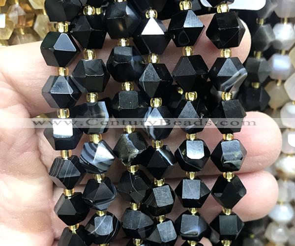 CME837 15 inches 8*10mm faceted bicone black banded agate beads