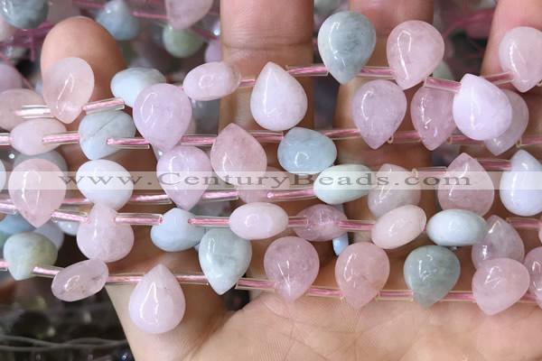 CMG355 Top drilled 9*12mm flat teardrop natural morganite beads